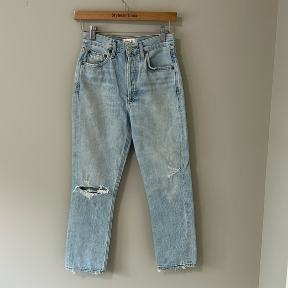 Agolde Riley High Rise Straight Crop in Blitz Button Fly Light Wash Sz 24 - Picture 4 of 16